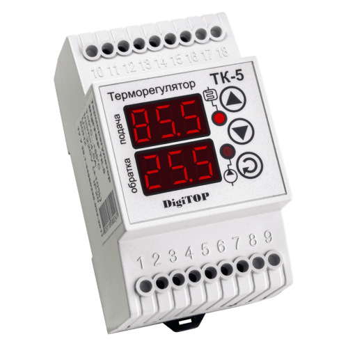 Терморегулятор ТК-5 двухканальный 0...+85С 4,5А 220V DigiTOP