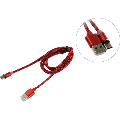 Шнур USB с магнитным штекером TP-C красный м FONKEN 12998