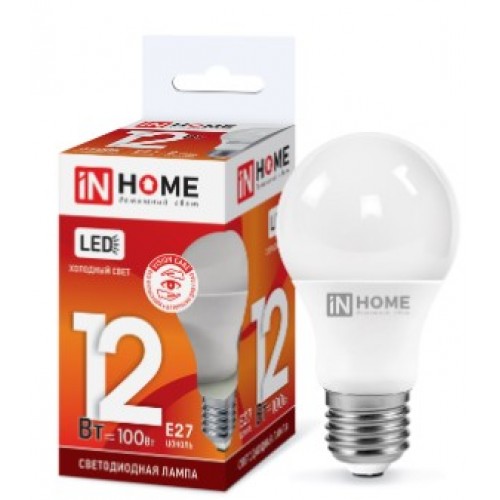 Лампа светодиодная LED-A60-VC 12W 230V E27 6500K 1080Лм IN HOME