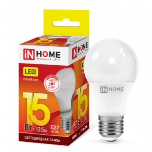 Лампа светодиодная LED-A60-VC 15W 230V E27 3000K 1350Лм IN HOME