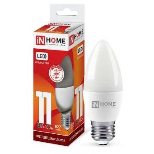 Лампа светодиодная LED-СВЕЧА-VC 11W 230V E27 6500K 820Лм IN HOME