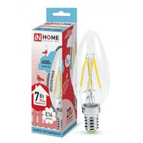 Лампа светодиодная LED-СВЕЧА-deco 7Вт 230В E14 4000K прозрачная IN HOME