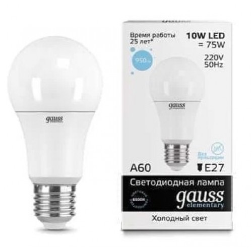Лампа светодиодная LED-A60 10W 180-240V E27 6500K Elementary Gauss 23230