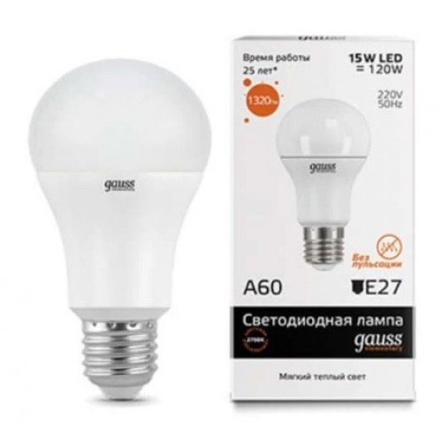 Лампа светодиодная LED-A60 15W 180-240V E27 3000K Elementary Gauss 23215