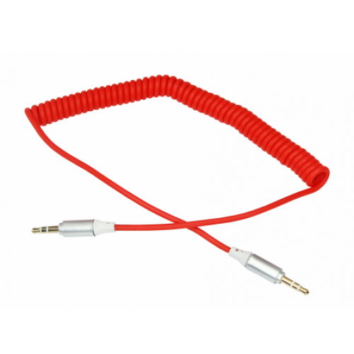 Аудио кабель AUX 3,5мм спираль 1м красный REXANT 18-4016 