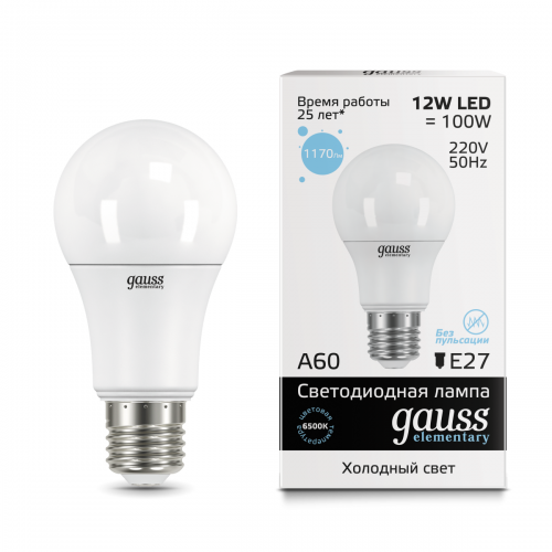 Лампа светодиодная LED-A60 12W 180-240V E27 6500K Elementary Gauss 23232