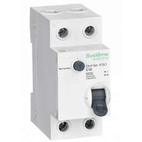 Автоматический выключатель дифференциального тока 2п (1P+N) C 10А 30мА тип AC 4.5кА 230В City9 Set System elektrik SE C9D34610