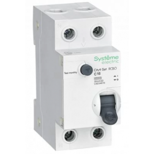 Автоматический выключатель дифференциального тока 2п (1P+N) C 16А 30мА тип AC 4.5кА 230В City9 Set System elektrik SE C9D34616