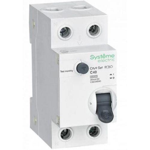 Автоматический выключатель дифференциального тока 2п (1P+N) C 40А 30мА тип AC 4.5кА 230В City9 Set System elektrik SE C9D34640