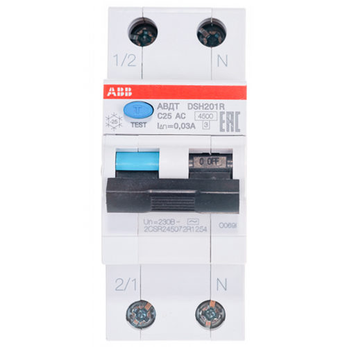 Автоматический выключатель дифференциального тока ABB 1п+N 2мод.С25A 30mA тип АС DSH201