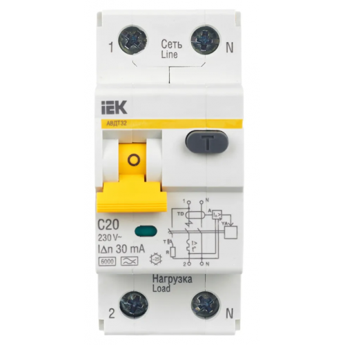 Автоматический выключатель дифференциального тока ИЭК АВДТ32 С20 30мА (2мод.) ИЭК MAD22-5-020-C-30