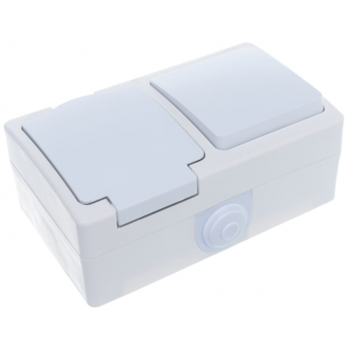 Блок ОП Аллегро 1 клавишный выключатель+ розетка с з/к, с защитной шторкой Белый IP54 UNIVersal 5562968