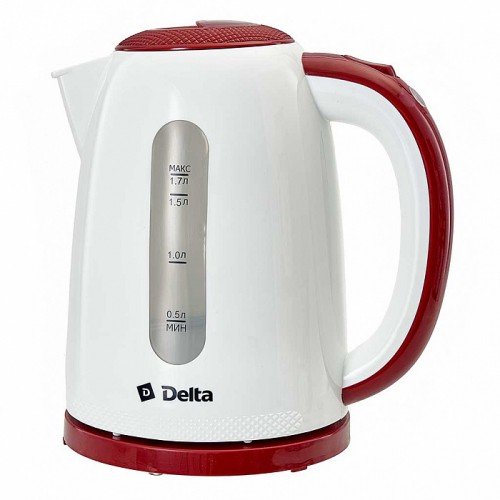 Чайник DELTA DL-1106 белый с бордовым 2200 Вт 1,7л