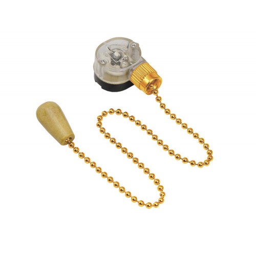 Выключатель с цепочкой (золото) для бра с проводом и деревянным наконечником 220V 3A REXANT 06-0243-A