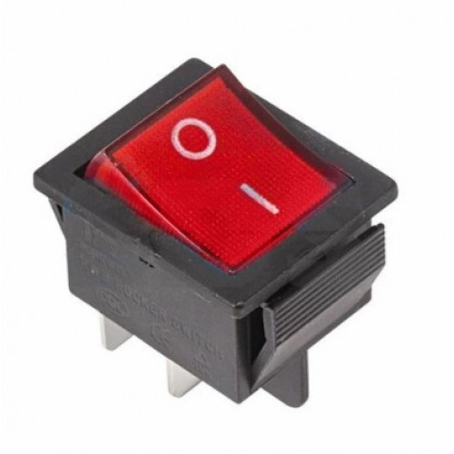 Выключатель клавишный 250 V 16A (4c) ON-OFF красный с подсветкой REXANT 36-2330